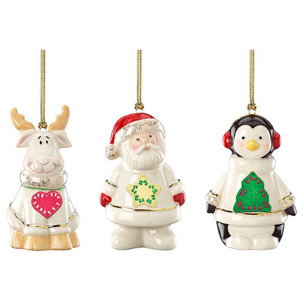 Набор из 3 новогодних украшений 8см Дед Мороз, Пингвин, Олень фото 1