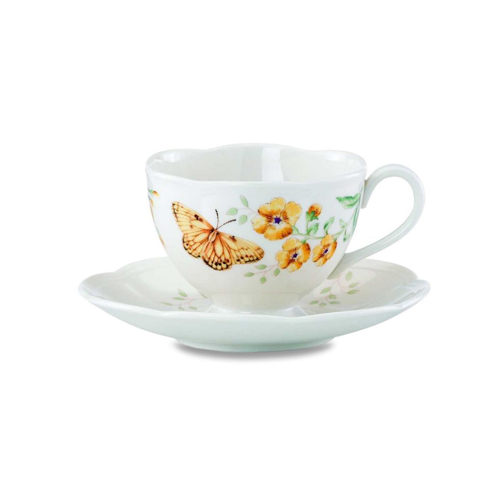 Чашка чайная с блюдцем Желтушка «Бабочки на лугу», объем: 240 мл, материал фото 1