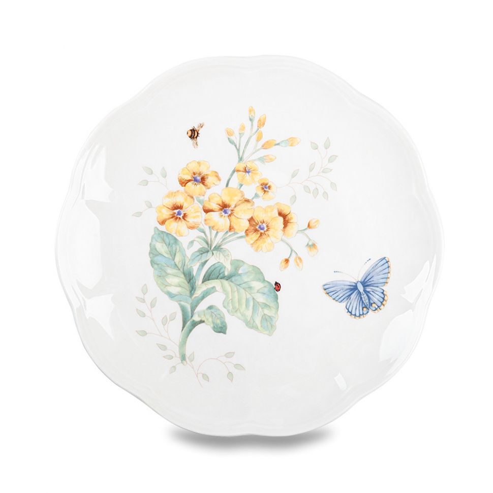 Тарелка акцентная «Бабочки на лугу», диаметр: 23 см, материал: костяной фа фото 1